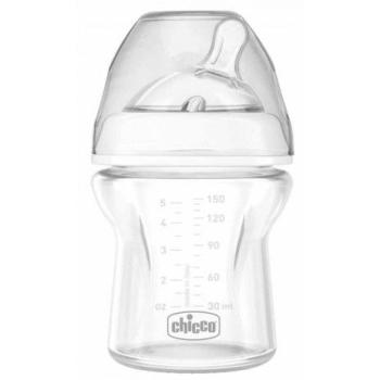 Стъклено шише за хранене Chicco Natural Feeling 150 мл. със силиконов биберон 1 капка 0 м+ прозрачно