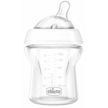 Стъклено шише за хранене Chicco Natural Feeling 150 мл. със силиконов биберон 1 капка 0 м+ прозрачно