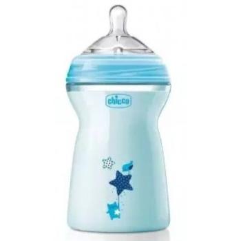 Пластмасово шише за хранене Chicco Natural Feeling 330 мл. със силиконов биберон 3 капки 6 м+ синьо
