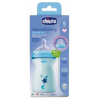 Пластмасово шише за хранене Chicco Natural Feeling 330 мл. със силиконов биберон 3 капки 6 м+ синьо