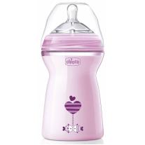 Пластмасово шише за хранене Chicco Natural Feeling 330 мл. със силиконов биберон 3 капки 6 м+ розово