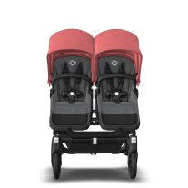 Количка за близнаци Bugaboo Donkey5 Twin седалка Grey Melange шаси Black сеник Sunrise Red 