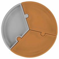 Minikoioi Puzzle силиконова чиния с вакуум - 3 части - Brown/Powder Grey