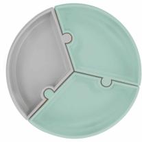 Minikoioi Puzzle силиконова чиния с вакуум - 3 части - Green/Powder Grey