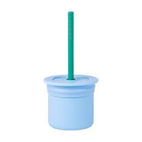 Minikoioi Sip+Snack силиконов комплект сламка и чаша с 2 капака - Blue/Aqua Green