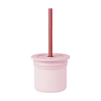 Minikoioi Sip+Snack силиконов комплект сламка и чаша с 2 капака - Pink/Velvet Rose