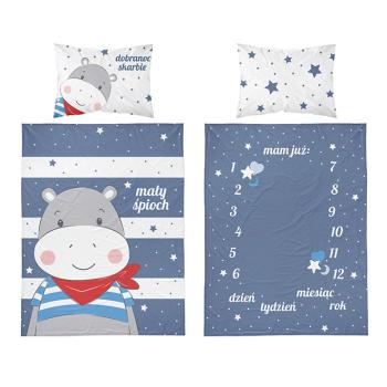 Detexpol Спален двулицев комплект , бамбук за бебешко креватче (2 части) син хипопотам 90x120