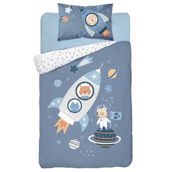 Detexpol Спален двулицев комплект , бамбук за бебешко креватче (2 части) синя ракета 90x120