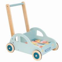 Дървена количка за прохождане, с конструктор, Автомобил Lelin Toys 