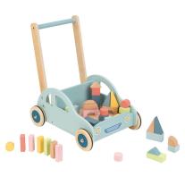 Дървена количка за прохождане, с конструктор, Автомобил Lelin Toys