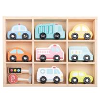 Комплект дървени автомобили и пътни знаци Lelin Toys