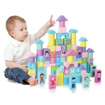 Дървен конструктор в кофа със сортер - 100 части - EcoToys