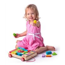 Дървен конструктор с количка Woodyland