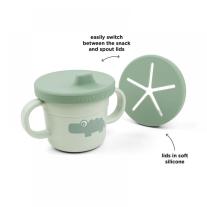 Чаша с 2 капака - против разливане и за снакс Done by Deer Croco Green