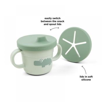 Чаша с 2 капака - против разливане и за снакс Done by Deer Croco Green
