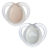 Ортодонтични залъгалки Tommee Tippee NIGHT TIME със светеща в тъмното дръжка 0-6м Розова и сива с декор облаче