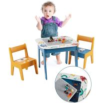 Детска Маса с 2 Столчета, Комплект - Двустранна, за Рисуване и за Редене на Конструктори тип LEGO Ginger Home GHOSTS