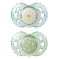 Ортодонтични залъгалки Tommee Tippee NIGHT TIME със светеща в тъмното дръжка 18-36м Синя и зелена с декор звезда