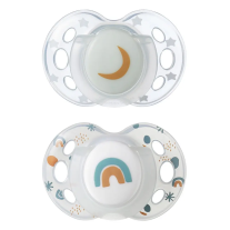 Ортодонтични залъгалки Tommee Tippee NIGHT TIME със светеща в тъмното дръжка 18-36м Унисекс с декор луна и дъга