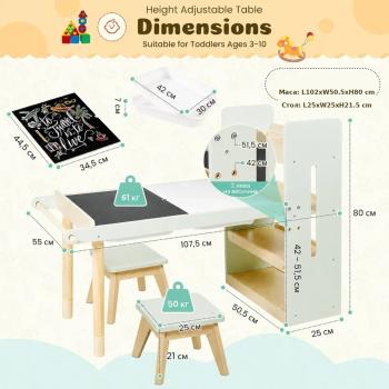 Детска Активна Маса 3 в 1 GINGER HOME със 2 Столчета
