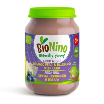 Био пюре BioNino Лека нощ - С круши, боровинки и извара, 6 м+, 190 g