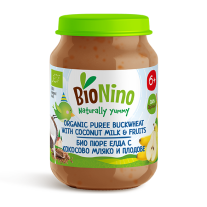 Био пюре BioNino - Елда с кокосово мляко и плодове, 6 м+, 190 g