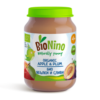 Био плодово пюре BioNino - Ябълки и сливи, 4 м+, 190 g
