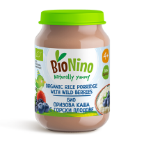 Био пюре BioNino - Оризова каша с горски плодове, 4 м+, 190 g