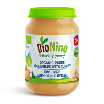 Био пюре BioNino - Пуешко със зеленчуци, 6 м+, 190 g