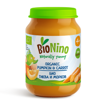 Био зеленчуково пюре BioNino - Тиква и морков, 4 м+, 190 g