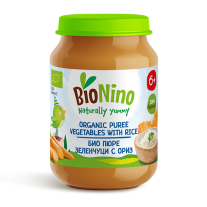 Био пюре BioNino - Ориз със зеленчуци, 6 м+, 190 g