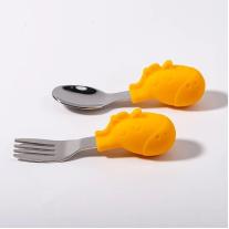 Комплект лъжичка и виличка със силиконова дръжка Babyhome Yellow 