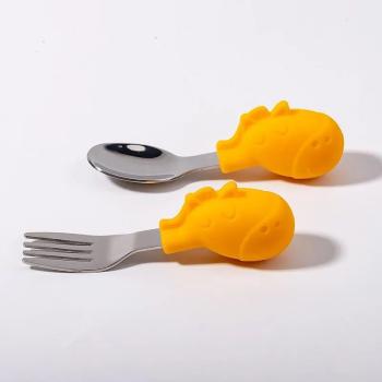 Комплект лъжичка и виличка със силиконова дръжка Babyhome Yellow 