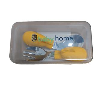 Комплект лъжичка и виличка със силиконова дръжка Babyhome Yellow 