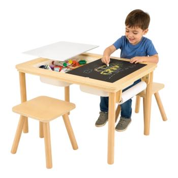 Детска дървена масичка за активна игра с 2 столчета GINGER HOME 5 в 1