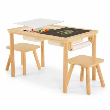 Детска дървена масичка за активна игра с 2 столчета GINGER HOME 5 в 1