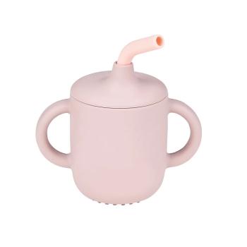 Силиконова чаша с дръжки и сламка Nattou pink