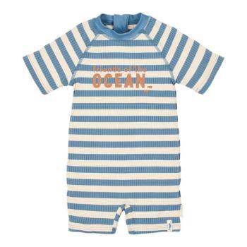 Детски цял бански костюм с къс ръкав Ocean Blue Stripes 98-104