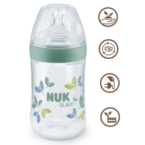 NUK for NATURE Шише РР Temperature Control 260мл. със силиконов биберон М зелено