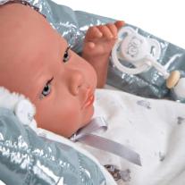 Кукла-бебе Arias Бория с блестящо сиво одеялце и биберон - 38 см