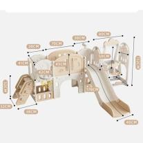 Детски приключенски център за игра 11 в 1 с пързалка, катерушка, люлка и баскетболен кош Feelkids