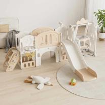 Детски приключенски център за игра 11 в 1 с пързалка, катерушка, люлка и баскетболен кош Feelkids