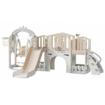 Мини детска крепост за игра с пързалка Feelkids кафява