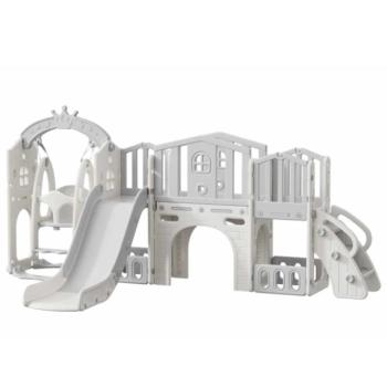 Мини детска крепост за игра с пързалка Feelkids сива