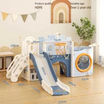 Мултифункционален детски център Кораб с пързалка, тунел и баскетболен кош Feelkids син