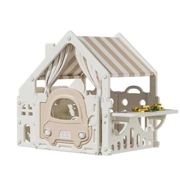 Пластмасова детска къщичка за игра с маса за конструктори Feelkids бяла