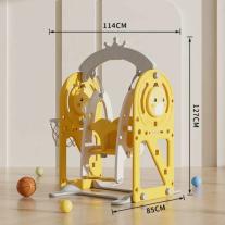 Детска люлка Feelkids с баскетболен кош и интерактивни елементи за вътрешна употреба, жълта