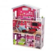 Moni Toys Дървена къща за кукли с обзавеждане Isabella