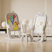 Детска дъска 2 в 1 с конструктор 60 части и стол, Feelkids Сиво зайче