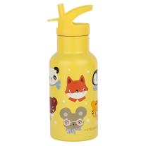 Бутилка от неръждаема стомана със сламка A little lovely company Animal Friends - 350мл.